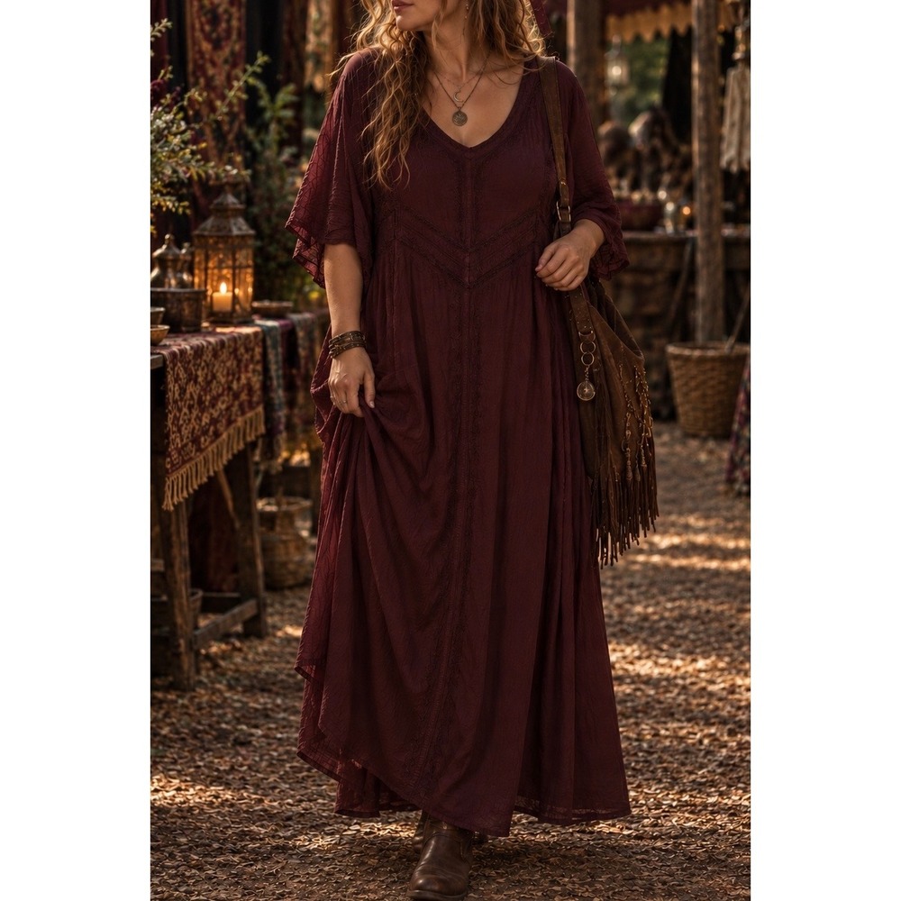 HolyClothing Maxi Dress Womens sz 5X Whimsigoth Renaissance Faire Boho Brown